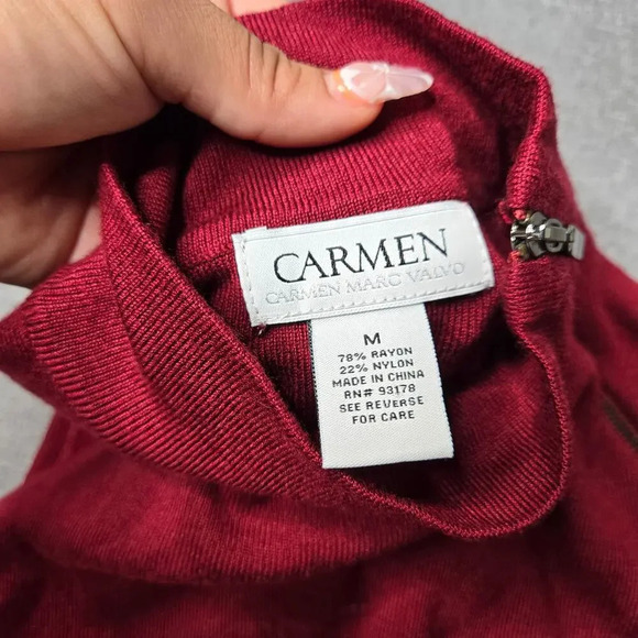 Carmen by Carmen Marc Valvo Mock Neck Zip Shoulder Knit Top - Picture 5 of 5